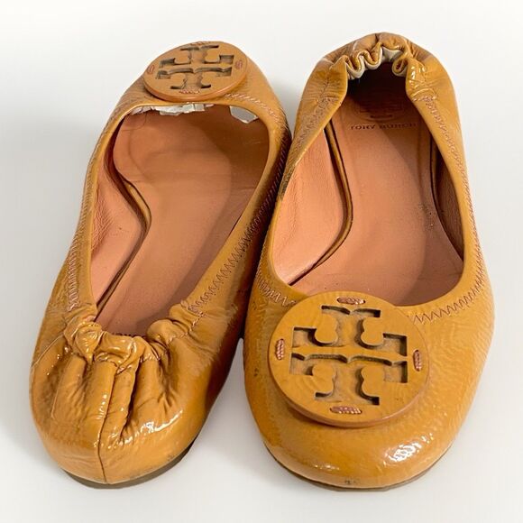 Tory Burch Orange Leather Logo 'Reva' Ballerina Flat MELON COLOR 10.5 M - Picture 3 of 9